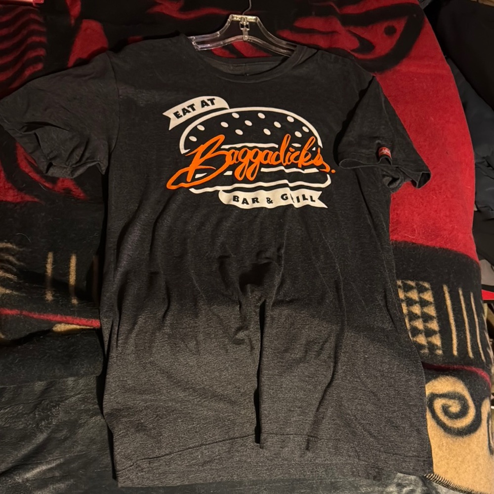 Black Graphic T-Shirt with Orange Logo